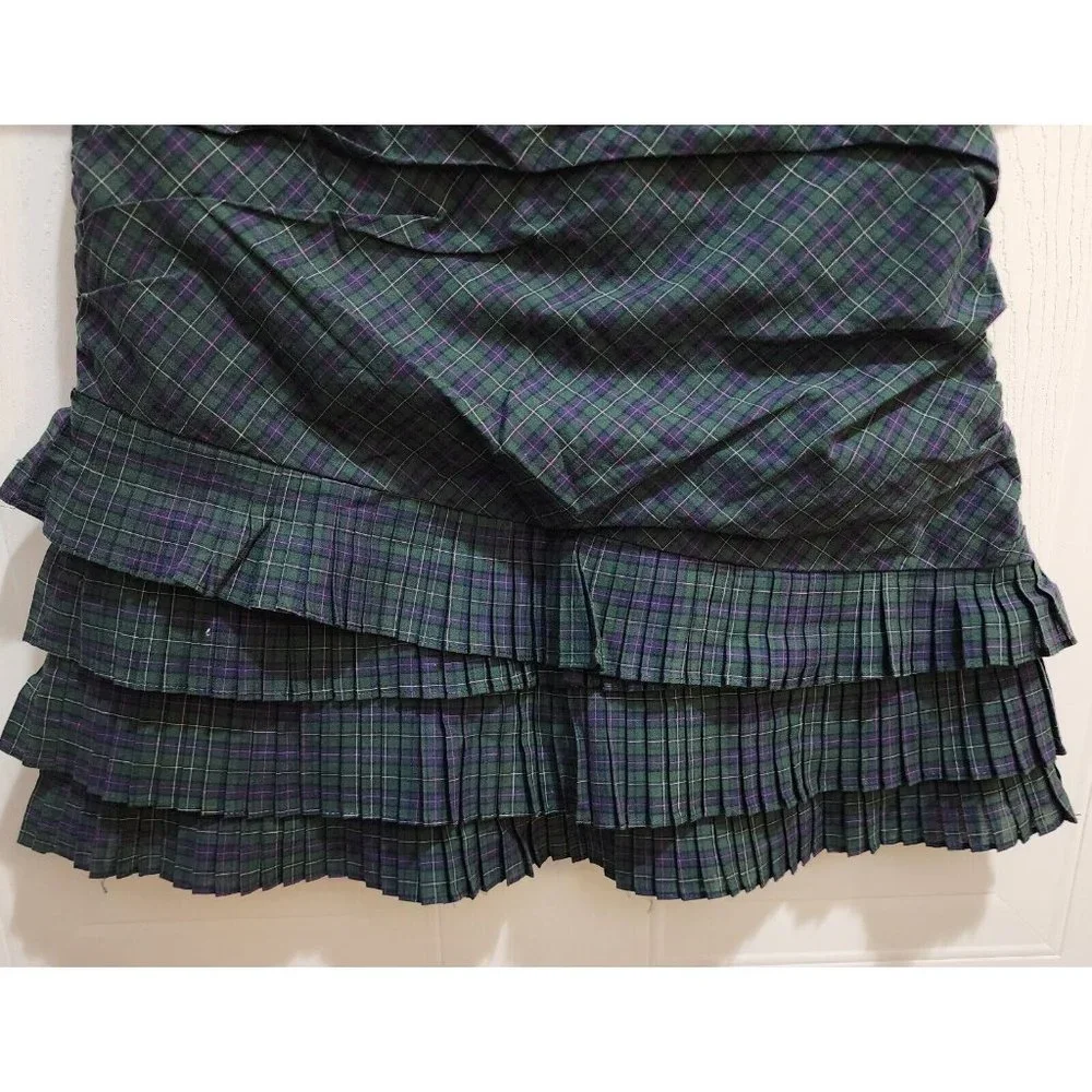 Ralph Lauren Girls Ruched Tiered Pleated Skirt‎ Side Zip Green Plaid 10 *Sample*